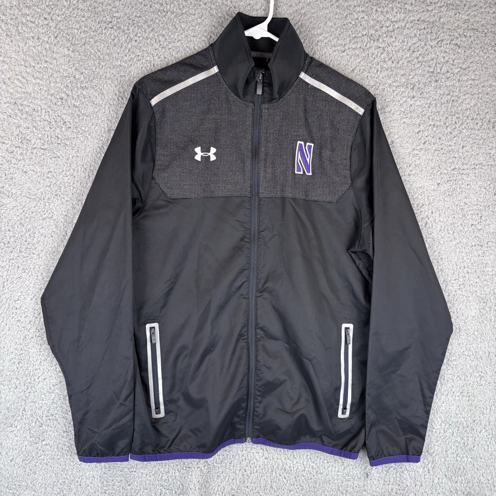 Northwestern University Jacket Mens Small Black Full Zip Pockets Wildcats Track